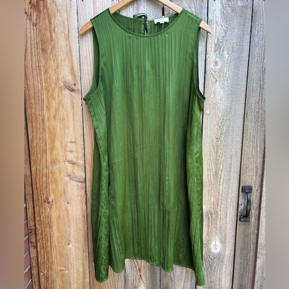 Loft Green Crepe Pleated Shift Dress